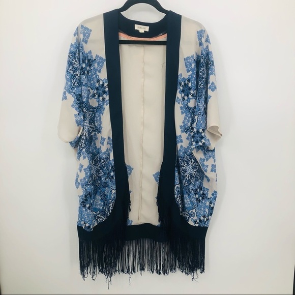Taylor & sage Floral kimono with‎ fringe S - Picture 1 of 7